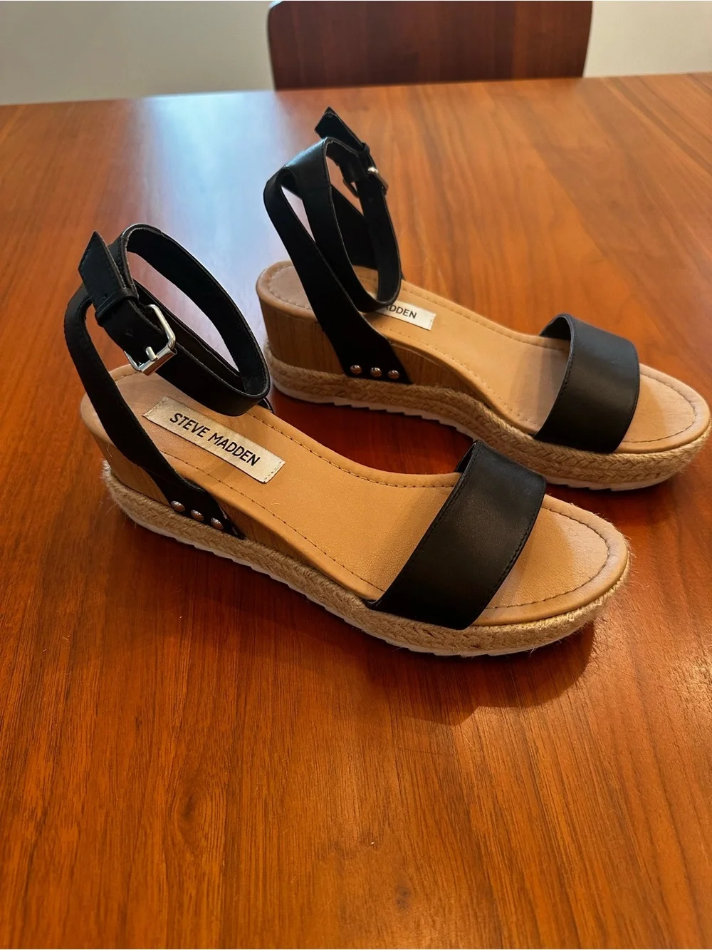 Steve Madden Black Espadrille Wedge Sandals size 8